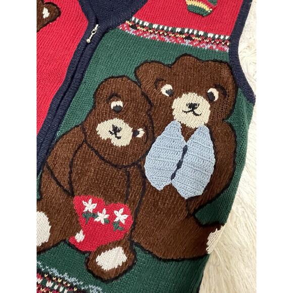 Teddy Bears Sweater Vest Vintage novelty Medium Funny Ugly - Picture 2 of 5
